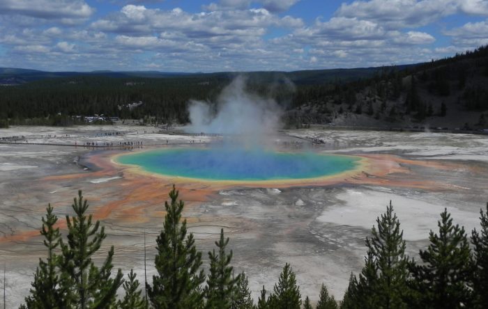 Grand Prismatic Spring colorful geothermal pool in Yellowstone