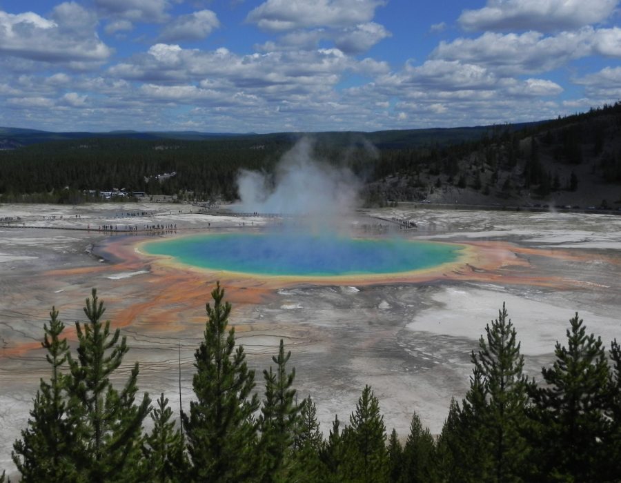Grand Prismatic Spring colorful geothermal pool in Yellowstone
